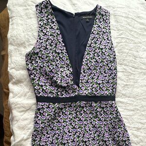 Banana Republic Deep Plunge Neckline Floral Purple Midi Dress Size 4